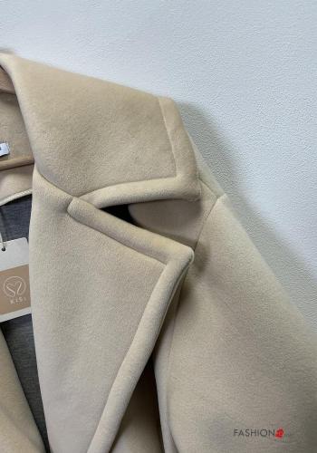 Cappotto maniche lunghe con fibbia corto senza fodera con bottoni con tasche - ph 2