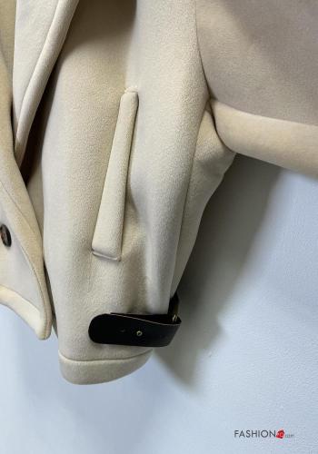 Cappotto maniche lunghe con fibbia corto senza fodera con bottoni con tasche - ph 3