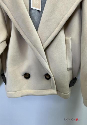 Cappotto maniche lunghe con fibbia corto senza fodera con bottoni con tasche - ph 4