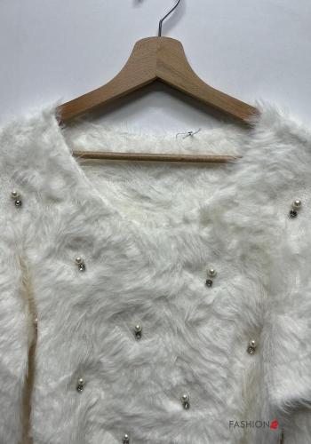 long sleeve Sweater with v-neck with rhinestones with pearls - ph 2
