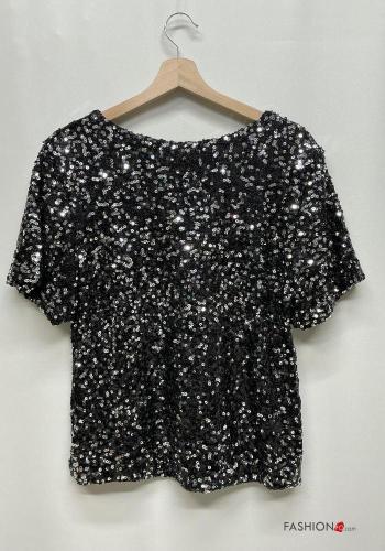 T-shirt manga curta com lantejoulas gola V - ph 4