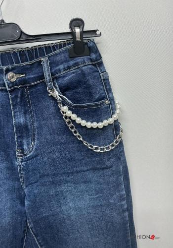 Jeans in Cotone denim con catena con zip con bottoni con tasche - ph 2