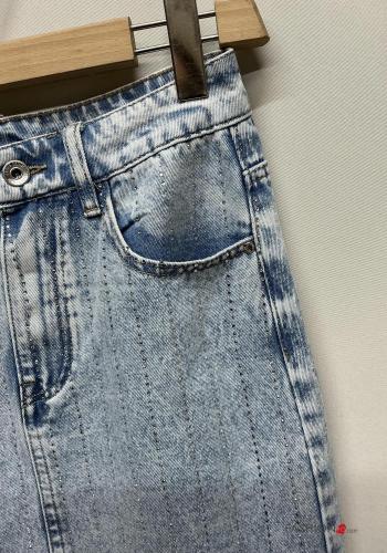 Falda de Algodón tela vaquera Longuette con abertura con cremallera con botones con bolsillos con brillantes - ph 3