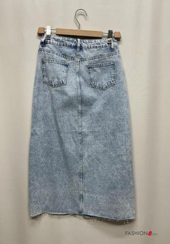 Falda de Algodón tela vaquera Longuette con abertura con cremallera con botones con bolsillos con brillantes - ph 4