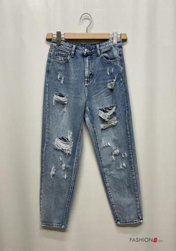 Jeans in Cotone strappati con tasche con bottoni con zip - ph 2