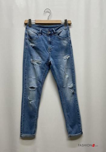 Jeans in Cotone skinny strappati con tasche con bottoni con zip - ph 2
