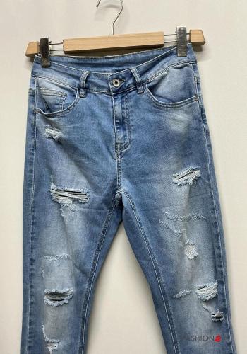 Jeans in Cotone skinny strappati con tasche con bottoni con zip - ph 3