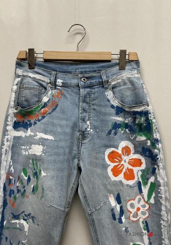 Jeans in Cotone Fantasia stampata con tasche con bottoni con zip - ph 3