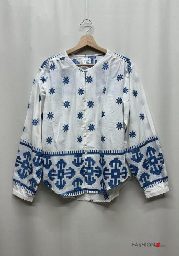 Camicia in Cotone maniche lunghe girocollo Fantasia ricamata con bottoni - ph 2