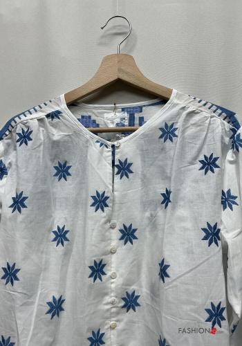 Camicia in Cotone maniche lunghe girocollo Fantasia ricamata con bottoni - ph 3