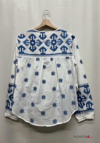 Camicia in Cotone maniche lunghe girocollo Fantasia ricamata con bottoni - ph 4