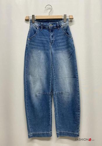 Vaqueros de Algodón cintura alta tela vaquera wide leg con bolsillos con cremallera con botones - ph 2