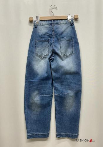 Vaqueros de Algodón cintura alta tela vaquera wide leg con bolsillos con cremallera con botones - ph 4