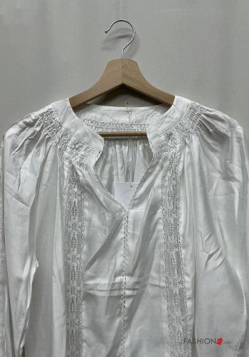 Camicia pizzo maniche lunghe Fantasia ricamata scollo a V - ph 3