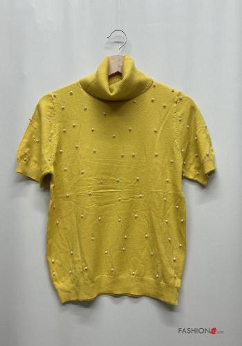 T-shirt maniche corte a collo alto con perle - ph 2