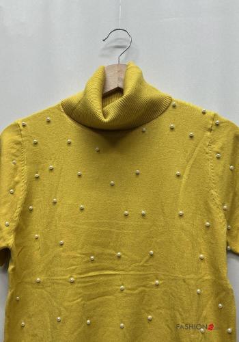 T-shirt maniche corte a collo alto con perle - ph 3