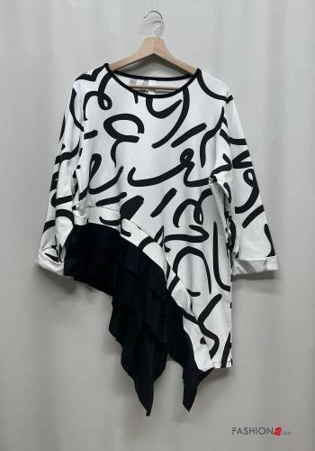 Maglietta a manica lunga in Cotone asimmetrico girocollo Fantasia astratta - ph 2