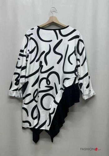 Maglietta a manica lunga in Cotone asimmetrico girocollo Fantasia astratta - ph 6
