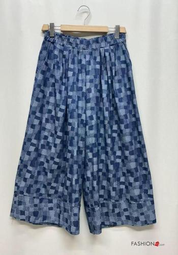 Abstract print wide leg Cotton Trousers with elastic - ph 2