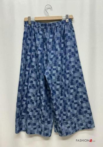 Abstract print wide leg Cotton Trousers with elastic - ph 6