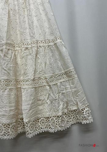 Gonna in Cotone Fantasia ricamata in pizzo sangallo con balze con elastico - ph 4
