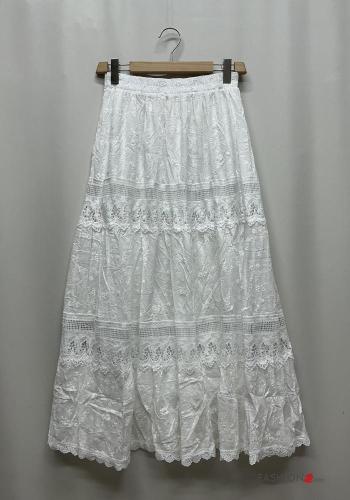 Gonna in Cotone pizzo Fantasia ricamata con balze con elastico - ph 2
