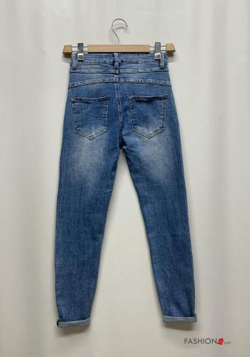 Jeans en Coton skinny à boutons avec fermeture éclair avec poches - ph 4