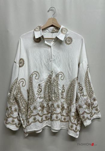 Chemise en Lin wide leg à collet manches longues Imprimé paisley à boutons avec élastique - ph 3