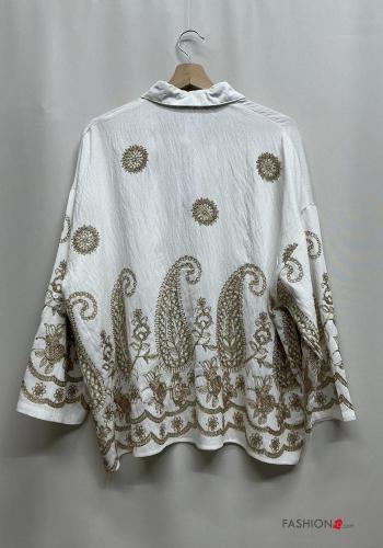 Chemise en Lin wide leg à collet manches longues Imprimé paisley à boutons avec élastique - ph 4