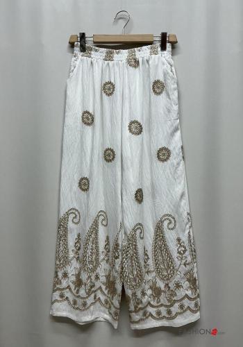 Chemise en Lin wide leg à collet manches longues Imprimé paisley à boutons avec élastique - ph 5