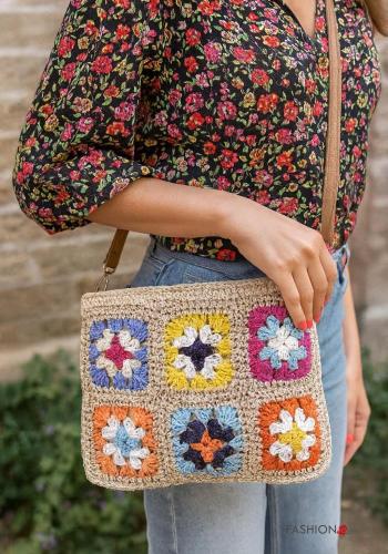 Borsa a spalla Fantasia ricamata con zip con tracolla - ph 1