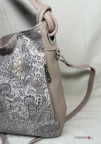 Bolso de Cuero Genuino Estampado Floral - ph 3