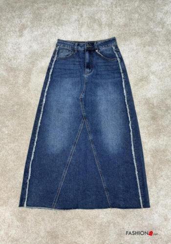 Falda de Algodón tela vaquera con botones con cremallera con abertura con bolsillos - ph 8