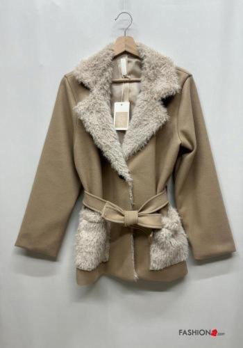 Cappotto pelliccia sintetica maniche lunghe con fodera con bottoni con tasche - ph 6