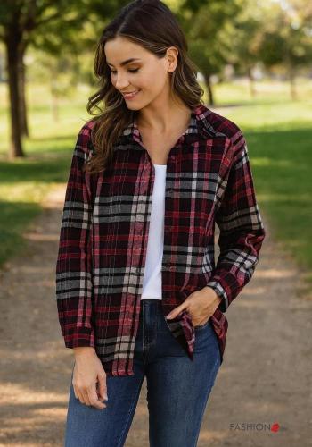 Tartan long sleeve with collar Cotton Shirt with buttons - ph 1