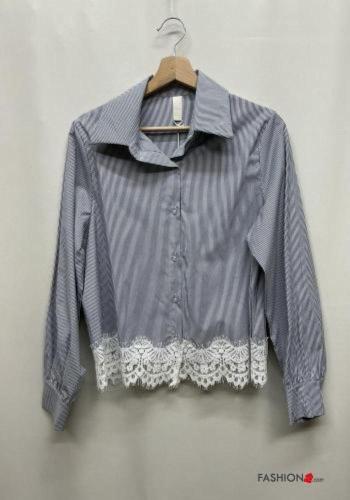 Chemise en Coton manches longues détail dentelle à collet Imprimé à rayures à boutons - ph 6