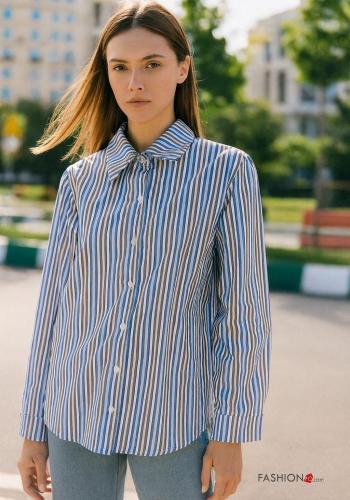 Camicia in Cotone maniche lunghe con colletto Fantasia righe con bottoni - ph 1