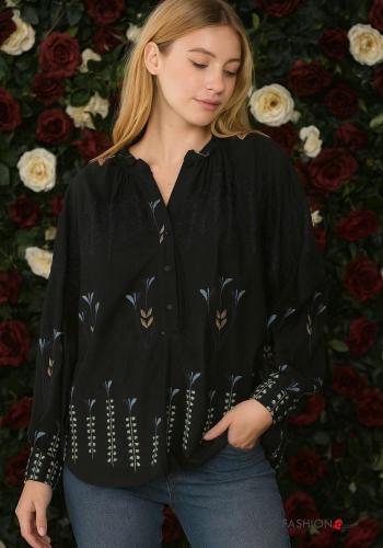 Blouse en Coton manches longues à broderie à boutons - ph 1
