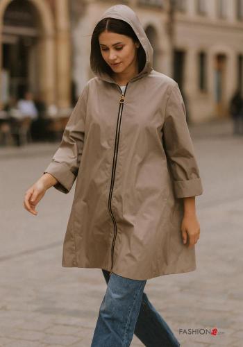 Anorak con bolsillos con capucha manga tres cuartos con cremallera - ph 1