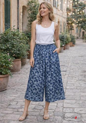 Abstrakte Muster wide leg Hose aus Baumwolle mit gummizug - ph 1