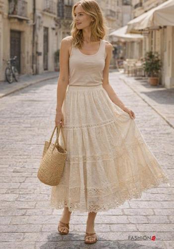 Embroidered Cotton Skirt with elastic broderie anglaise with flounces - ph 1