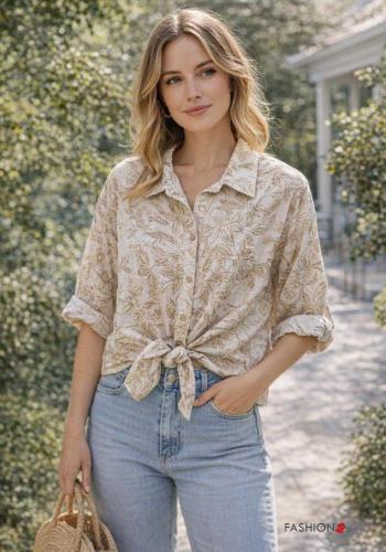 Camicia maniche lunghe con colletto Fantasia ricamata con bottoni - ph 1