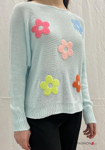Blumenmuster Strickpullover aus Baumwolle schulterfrei - ph 2