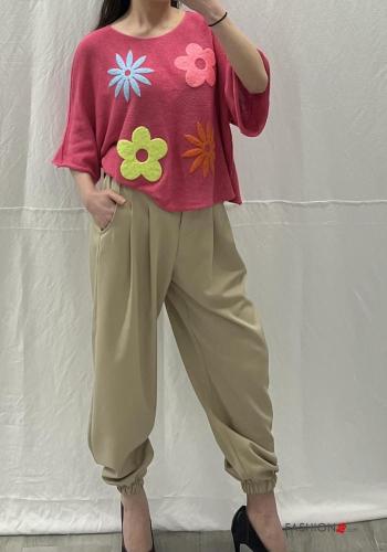 Maglione in Cotone maniche corte Fantasia floreale - ph 4