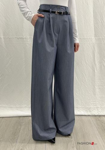 Pantalon taille haute wide leg avec ceinture avec poches - ph 2