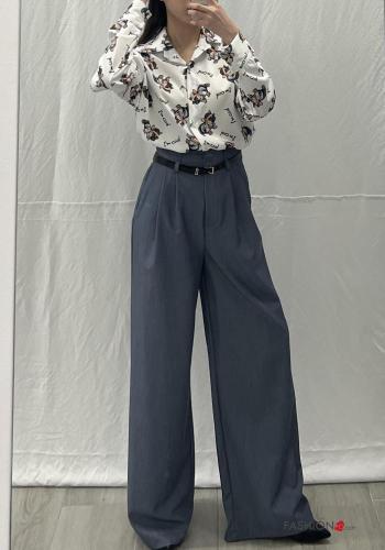 Pantalon taille haute wide leg avec ceinture avec poches - ph 4