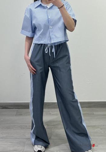 Chemise en Coton Imprimé à rayures avec coulisse - ph 4