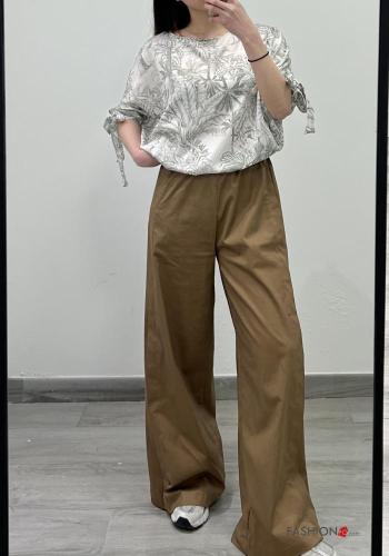 wide leg Cotton Trousers with elastic - ph 4