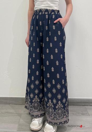 Pantalone in Cotone wide leg Fantasia stampata con tasche con elastico - ph 2