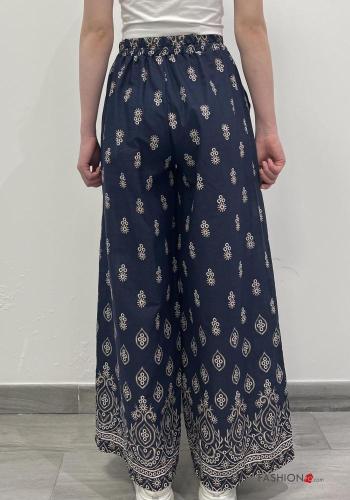 Pantalone in Cotone wide leg Fantasia stampata con tasche con elastico - ph 3